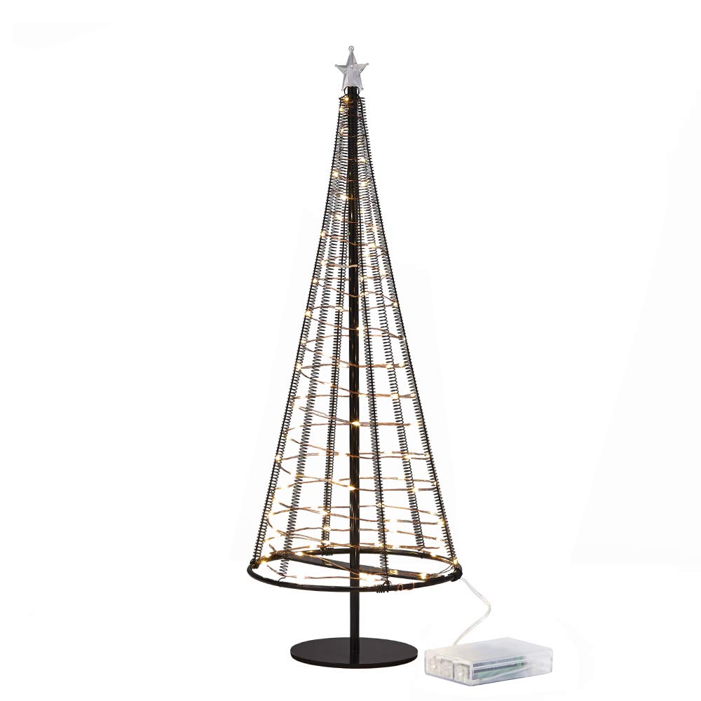 Metallic Lamp,Table Decorative Lights, Gift Ideas,85 Warm White LEDS on Copper Wire, Trees with Flat Plate and Battery House Outside for Indoor, 16.73 inch Tall, Black L