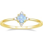 SHINYSO 14K Gold Plated Wedding Band for Women Thin Stackable Rings Opal Dainty Cubic Zirconia CZ Promise Engagement Ring Size 4-10