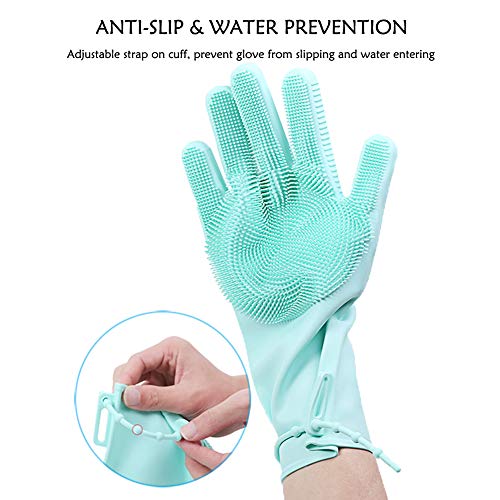 Silicone Magic Dishwashing Gloves with Scrubber, Latex Free Scrub Cleaning Gloves |Reusable Rubber|BPA Free| Multi-use for Restaurant/Kitchen/Bathroom/Toilet/Car Wash/Pet Hair Care Dog Grooming - Thumbnail 2