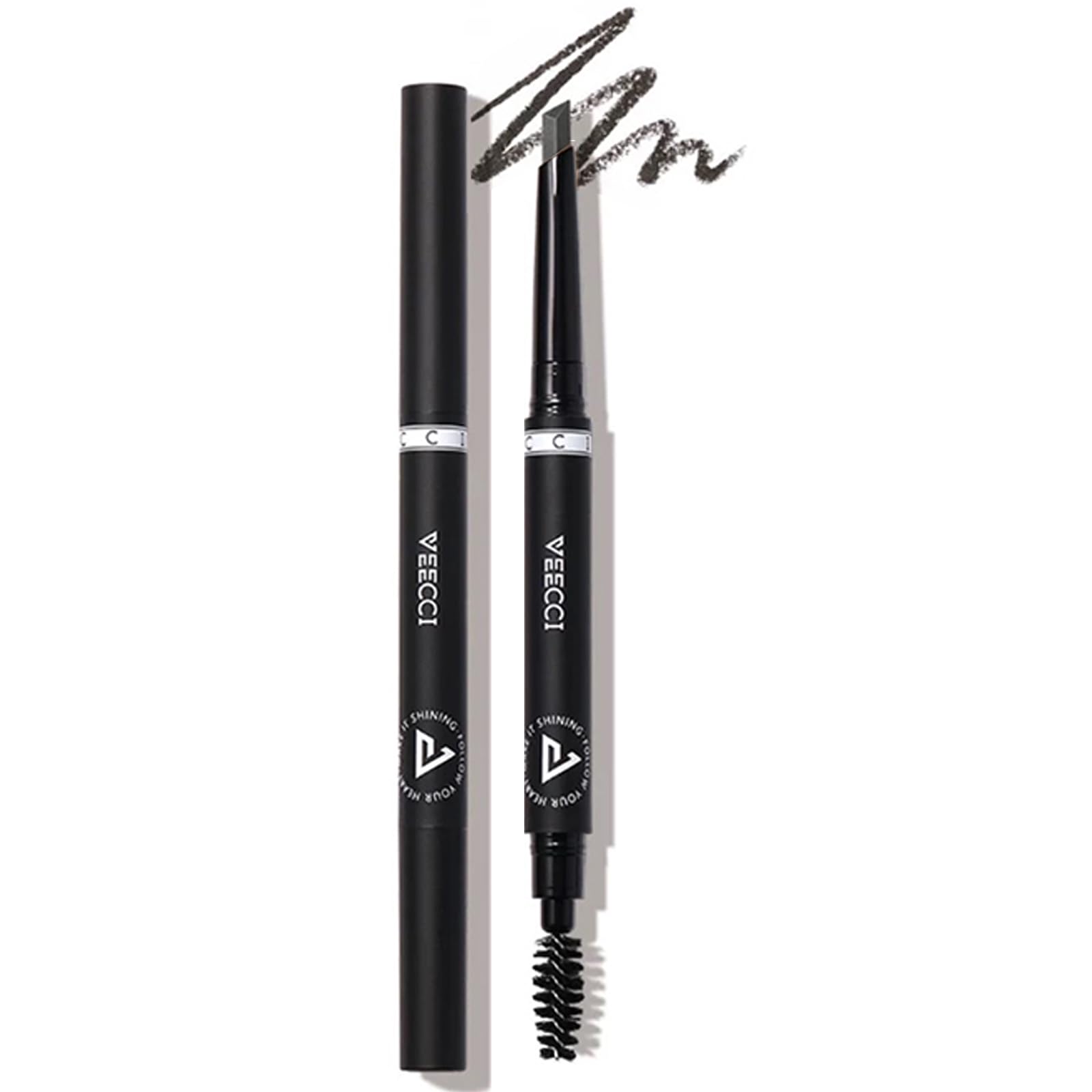 VEECCI Diamond Eyebrow Pencil - Long Lasting & Smudge-proof, Dual-Ended with Soft Brush - Vegan Formula for Microblading Effect Brows (Black)