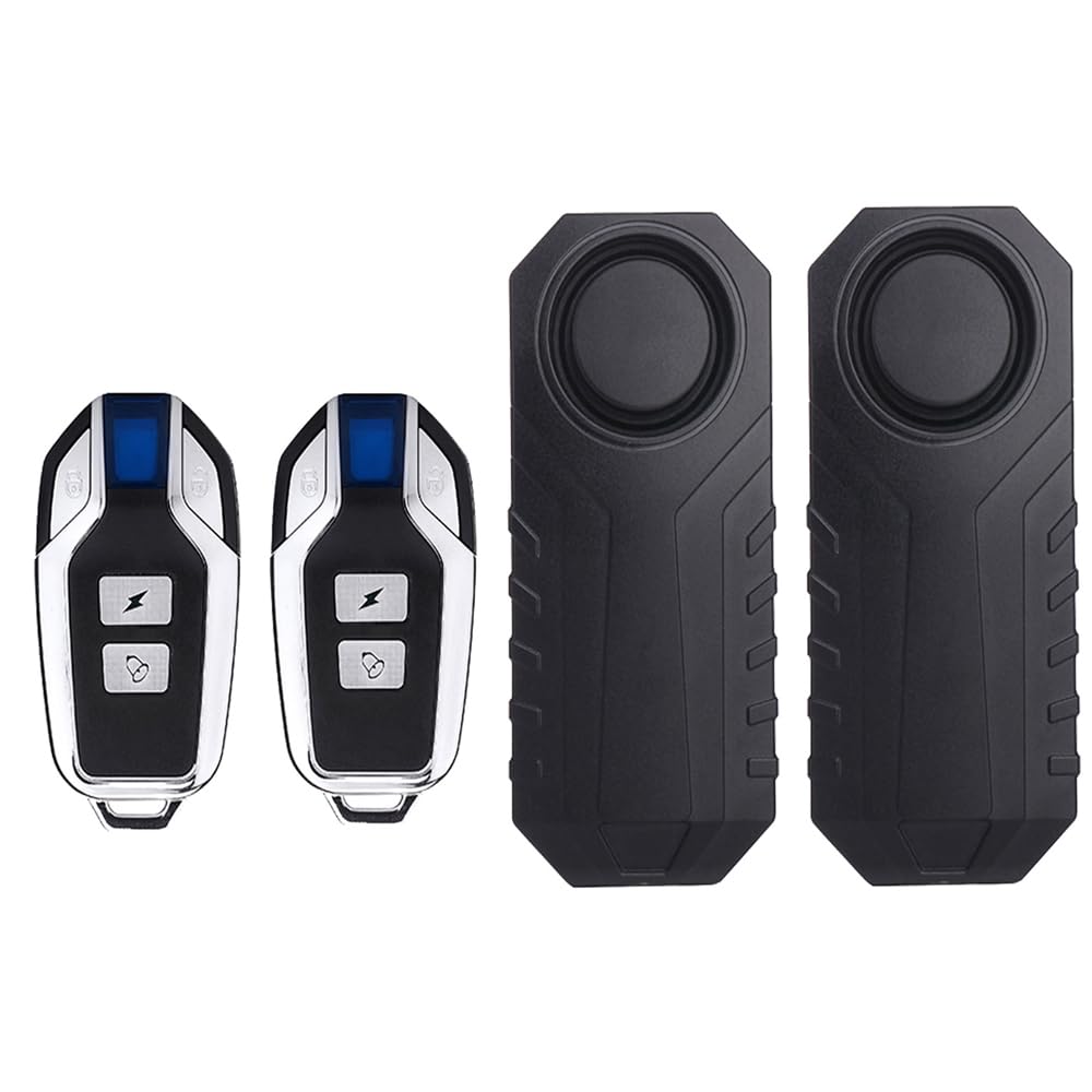 Wireless Anti-Theft Vibration Bicycle Alarm - Waterproof Vehicle Security System, Volume & Sensitivity Adjustable for Car, Scooter, Door, Window (2 Alarm & 2 Remote)