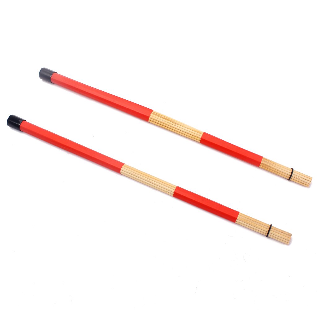 Alnicov Pair of 40CM Bamboo Rod Drum Brushes Sticks for Jazz Folk Music (Red)