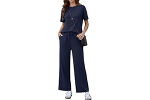 PINSPARK 2 Piece Sets for Women Soft Short Sleeve Tracksuit Wide Leg Pants Lounge Matching Set Travel Summer Outfits 2025