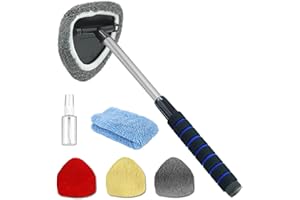 Gven Windshield Cleaner Inside Car Window Cleaner Windshield Cleaning Tool Supplies Auto Interior Cleaner Wand Microfiber with Aluminum Handle& 4 Reusable Cloth/Cover As Seen On TV
