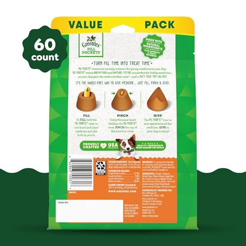 GREENIES PILL POCKETS LARGE SIZE SOFT DOG TREATS FOR CAPSULES, CHEESE FLAVOR, MADE WITH NATURAL INGREDIENTS PLUS MINERALS & TRACE NUTRIENTS, 15.8 OZ. (60 COUNT, PACK OF 1)
