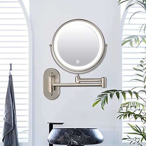 Rechargeable Wall Mounted Lighted Makeup Vanity Mirror with 3 Color ...