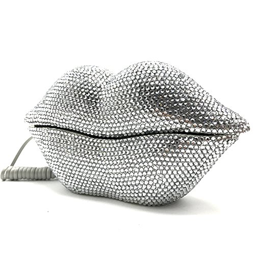 EPLAZA Silver Sexy Lips Mouth Fixed Land Line Telephone Shining Desk Wired Corded Phone Home Office Decoration