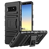 MoKo Samsung Galaxy Note 8 Case, Shock Absorbing Hard Cover Ultra Protective Heavy Duty Case with Holster Belt Clip + Built-in Kickstand for Samsung Galaxy Note 8 (2017) - Black