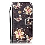 Urberry iPhone SE/5s/5 Wallet Case, 3D Wallet Stand Feature Flip Book Case for iPhone 5s/5/SE with a Free Screen Protector (Black flower)