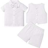 IDOPIP Toddler Baby Boys Formal Suit Set with Dress Shirt + Bowtie + Vest + Pants 4-Piece Gentleman Wedding Tuxedo Outfits