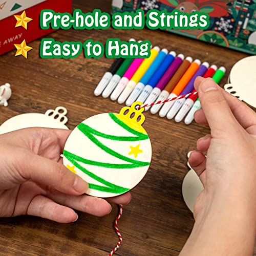 Shindel 150PCS Natural Wood Slices 3.5Inch, Unfinished Predrilled Wood Slices Blank Round Wooden Discs for Painting Christmas Tree Home Decoration DIY Crafts