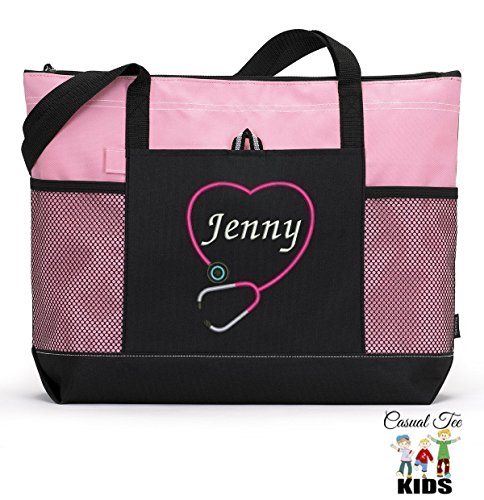 Personalized Nurse, CNA, RN, LPN Embroidered Tote Bag with Mesh Pockets
