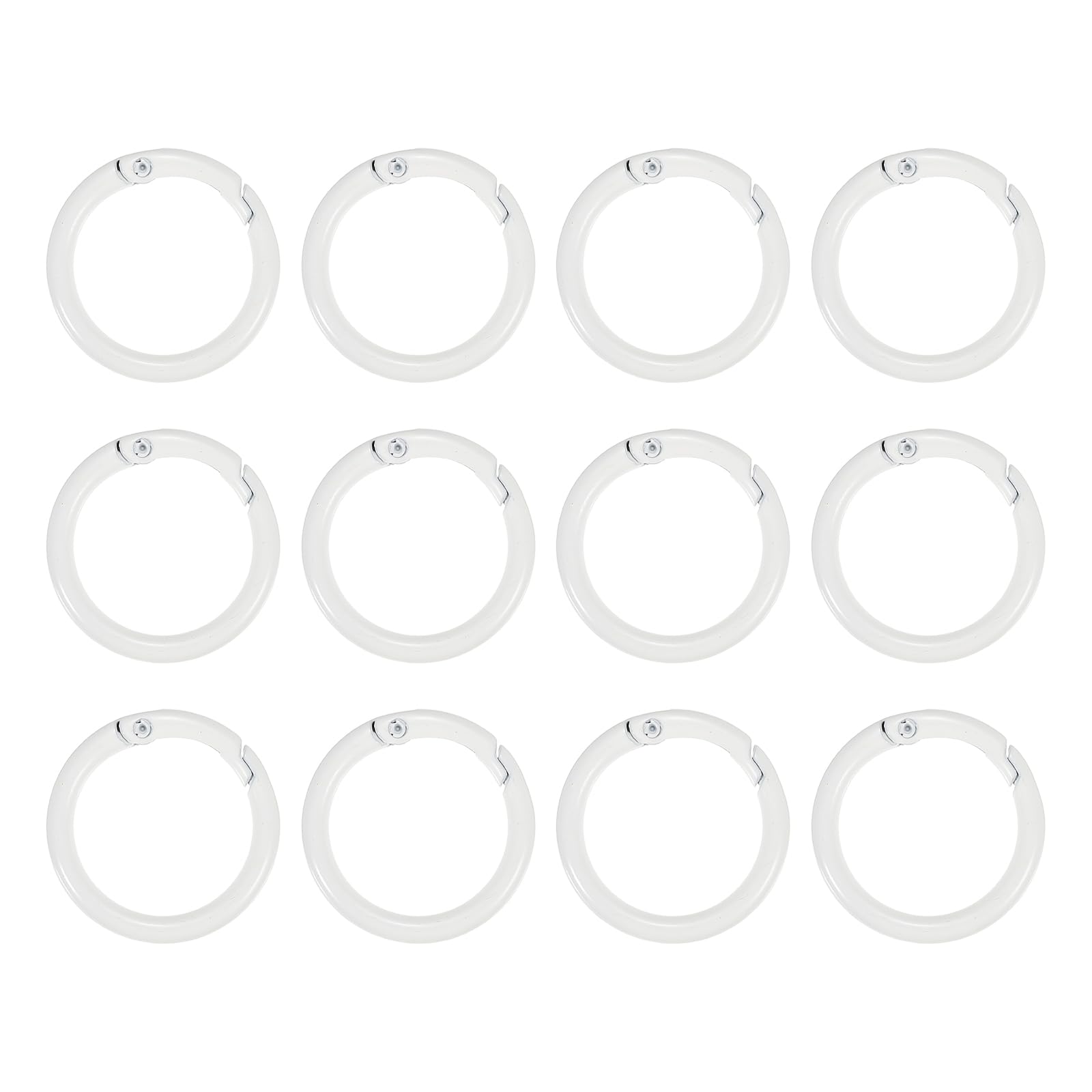 PATIKIL 34mm Metal Spring O Rings, 12 Pcs Snap Clip Round Trigger Keyrings Buckle Zinc Alloy Small Clamp Clasp for Purse Handbag, White