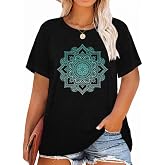 Plus Size Graphic Tees for Women Short Sleeve Loose Fit T-Shirt | Just Breathe Tshirts Cute Dandelion Kindness Blessed Tops Stretchy and Soft Fabric Crew Neck Teacher Shirts Everyday Wear