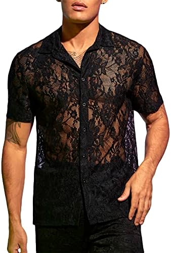 Amazon.com: WDIRARA Men's Floral Sheer Mesh See Through Button Up