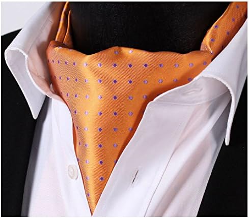 SetSense Men's Polka Dot Jacquard Woven Self Cravat Tie Ascot One Size Orange / Purple