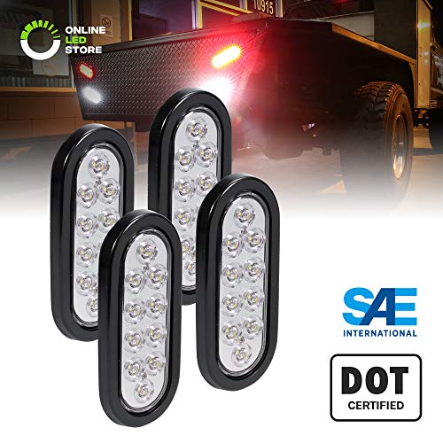 4pc 6" White Oval LED Reverse Trailer Tail Light Kit [DOT FMVSS 108] [SAE (2) R] [Grommet & Plug Included] [IP67 Waterproof] [Back Up Signal] Trailer Lights for Boat Trailer RV Trucks