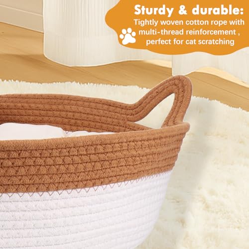 Zocipro Cotton Rope Cat Bed with Cushion, 46 x 46 x 16 cm, Large Round Washable Bed with Ball Toy in Cotton Rope