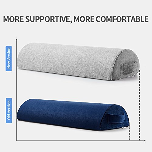 Jiaao Upgraded Half Moon Bolster Pillow, Orthopedic Knee Pillow for Pain Relief, Top Rated Memory Foam Leg Elevator for Side & Back Sleepers, Removable Velvet Cover with Invisible Zipper, Light Grey