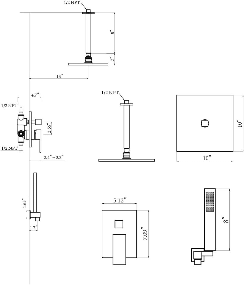 HOMELODY Ceiling Shower Head System, Matte Black Shower Faucet Rough-in Valve Body with Rain Shower Head and Handheld Shower Head Combo - - 