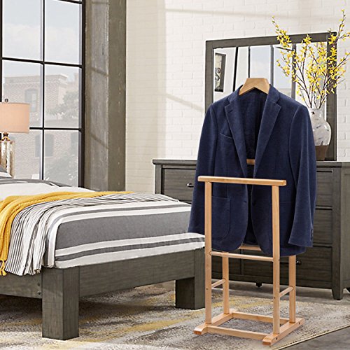 Wood Valet Stand Coat Rack Executive Clothes Suit Hanger