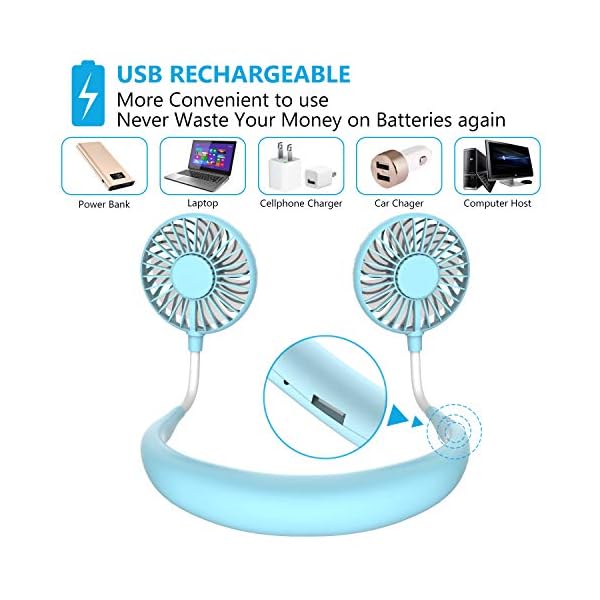 Portable-Neck-Fan-Handsfree-Mini-USB-Neck-Fan-Rechargeable-Wearable-Neckband-Fan-Desk-Fan-Necklace-Fan-with-Dual-Wind-Head-3-Speeds-LED-Light-for-Traveling-Sport-Outdoor-Camping-Office-Blue Portable Neck Fan, Handsfree Mini USB Neck Fan Rechargeable Wearable Neckband Fan, Desk Fan, Necklace Fan with Dual Wind…