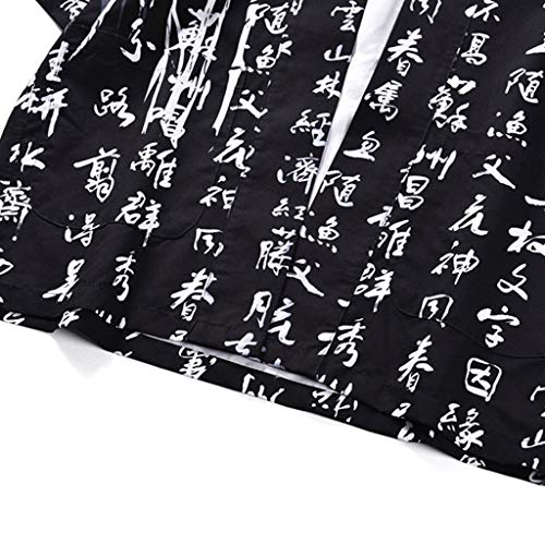 Men Japanese Yukata Coat Kimono Outwear Vintage Casual Top Black Dragon