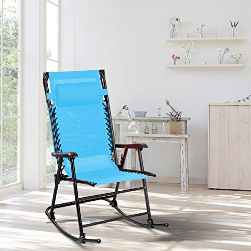 Goplus Folding Zero Gravity Rocking Chair, Portable Wide Recliner for