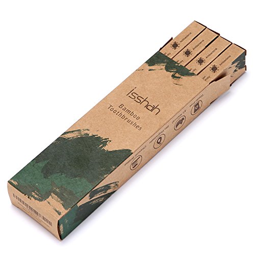 Isshah ECO- friendly Biodegradable Natural Bamboo Handle BPA Free Bristles Infused Individually Numbered Bamboo Toothbrush, Pack of 4 (Medium)
