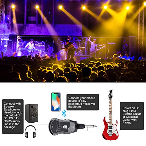 Guitar Headphone Amp - Kithouse Electric Bass Guitar Amplifier Headphones Rechargeable - Mini Portable Travel Pocket Guitar Amp With REV/CHOR/FLAG/OVDR/WAH 5 Guitar Effects, B6