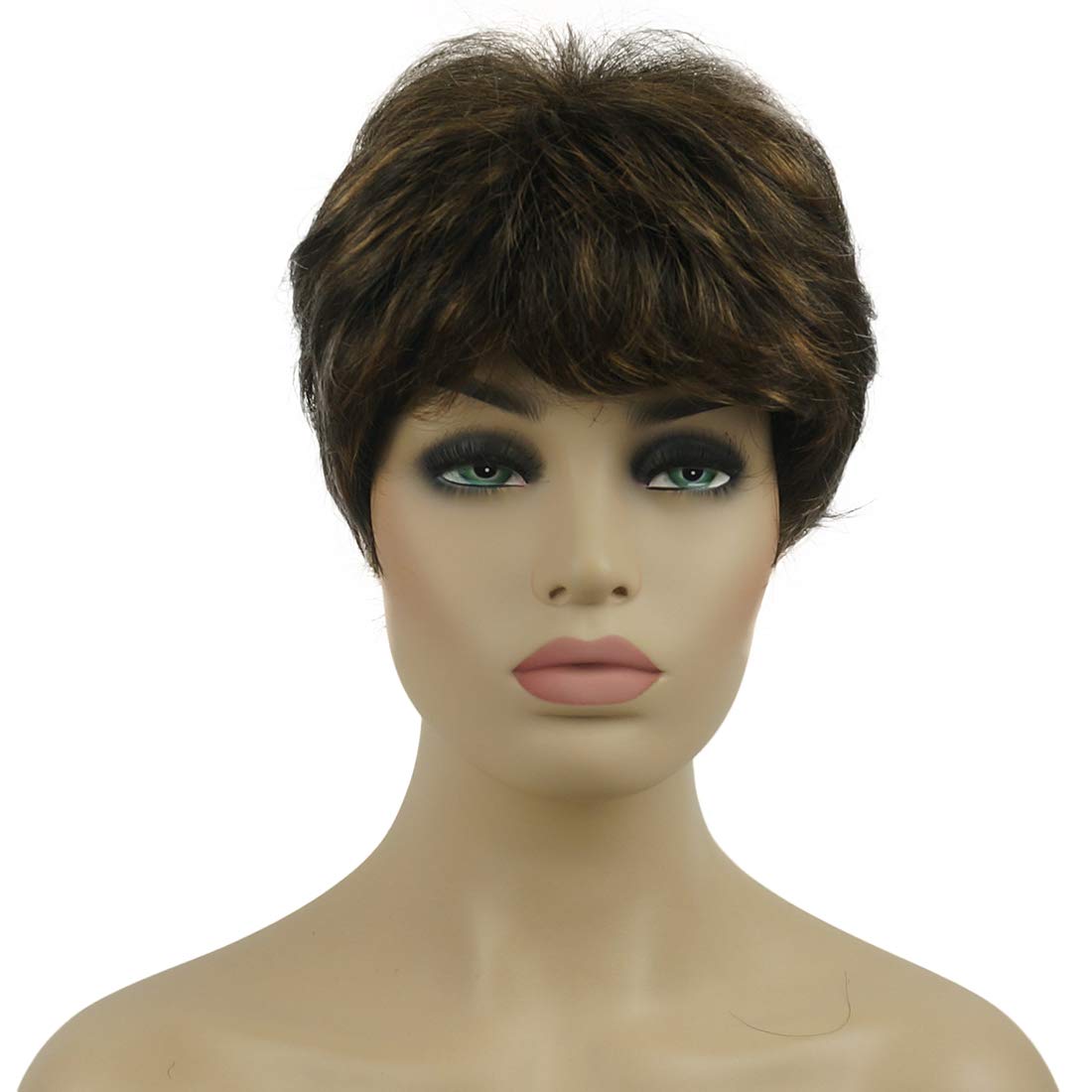 Lydell Women's Wigs Natural Dark Brown with Highlights Short Curly Hair Synthetic Full Wig โ image 1