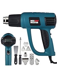 NEU MASTER N2030 - Kit de pistola de calor con pantalla LCD de 1500 W con control de temperatura variable de 120 °F a 1200 °F con protección contra sobrecarga, seis boquillas de fijación para pelar pintura, tubos flexibles, iluminación para barbacoa