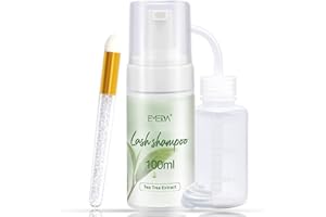 EMEDA Lash Shampoo for Lash Extensions 100ml Tea Tree Eyelash Extension Cleanser with Rinse Bottle Brush,Oil Free Lash Shampoo Kit (3.38 Fl.Oz.)