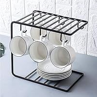 LANRCYO SRHOME 2-Tier Dish Drying Rack 6 Hook Mug Holder Countertop Mug Storage Organizer Rack Coffee Cup Drying Rack-Kitchen Hanging Organizer Rack (Black)