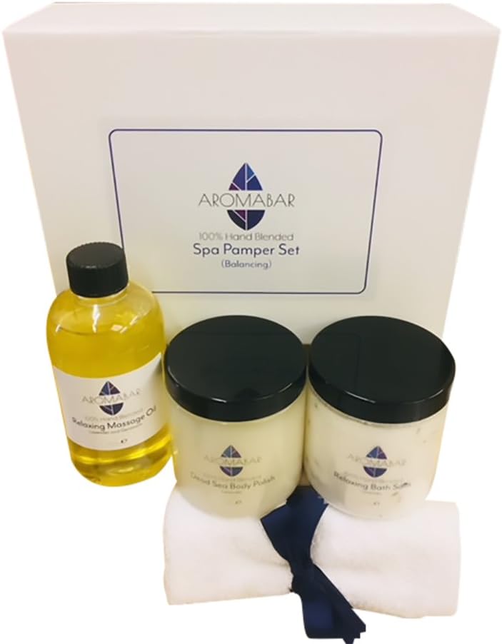 Aromabar Spa Balancing Pamper Gift Set Lavender Geranium Body Oil Salts Scrub