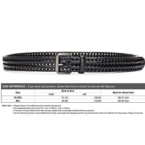 Tanpie Fashion Men's Braided Belt Leather Strap for Jeans Black XL