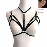 Hunputa New Alluring Womens Harness Bra Elastic Cage Bra Strappy Hollow Out Bra Bustier (M, Black)