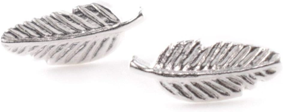 Sterling Silver Jewellery: Small Feather Stud Earrings (10mm) (E578)