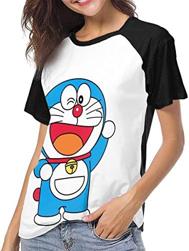 Custom Women Cute Doraemon T Shirts Baseball Short Sleeves Tees Top