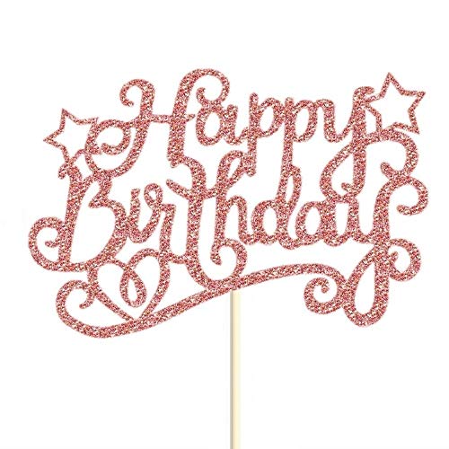 7 Pack Glitter Rose Gold Happy Birthday Cake Toppers Pack Star Cupcake Party Decor Decorations (B)