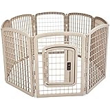 AmazonBasics 8-Panel Plastic Pet Pen Fence Enclosure With Gate - 64 x 64 x 34 Inches, Beige