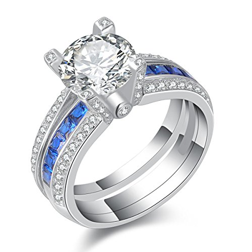 Newshe jewellery round blue cz 925 sterling silver wedd…