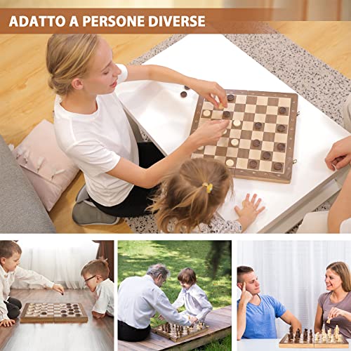 Peradix 2 in 1 Wooden Chess Board, Magnetic Chess Board, Checkers and Chess Board Folding Wood 38 x 38 cm with Travel Magnets for Adults and Children, Professional