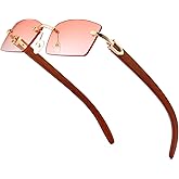 Dollger Rimless Rectangle Sunglasses for Men Women Hip-hop Wood Small Square Sunglasses Frameless 70s 90s Shades