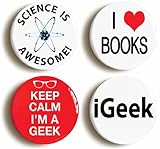 4 x Geek Science Nerd Pins Buttons (Size 1inch Diameter)