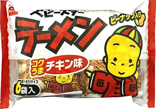 BabyStar Ramen Dried Noodle Snack of Chicken Stock Flavor w/ Peanuts | 27g x 6 (Japan Import)