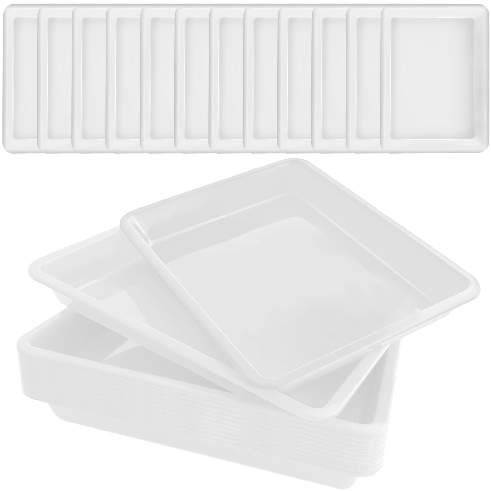 Photo 1 of 12 Pack Plastic Art Trays,Activity Crafts Tray,Stackable Serving Tray for Kids DIY Projects,Painting,School,Home,Beads(White)