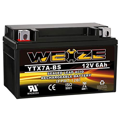 Weize YTX7A-BS High Performance - Maintenance Free - Sealed AGM Motorcycle Battery Replacement For Gas Gy6 Scooter Moped 50CC 125CC