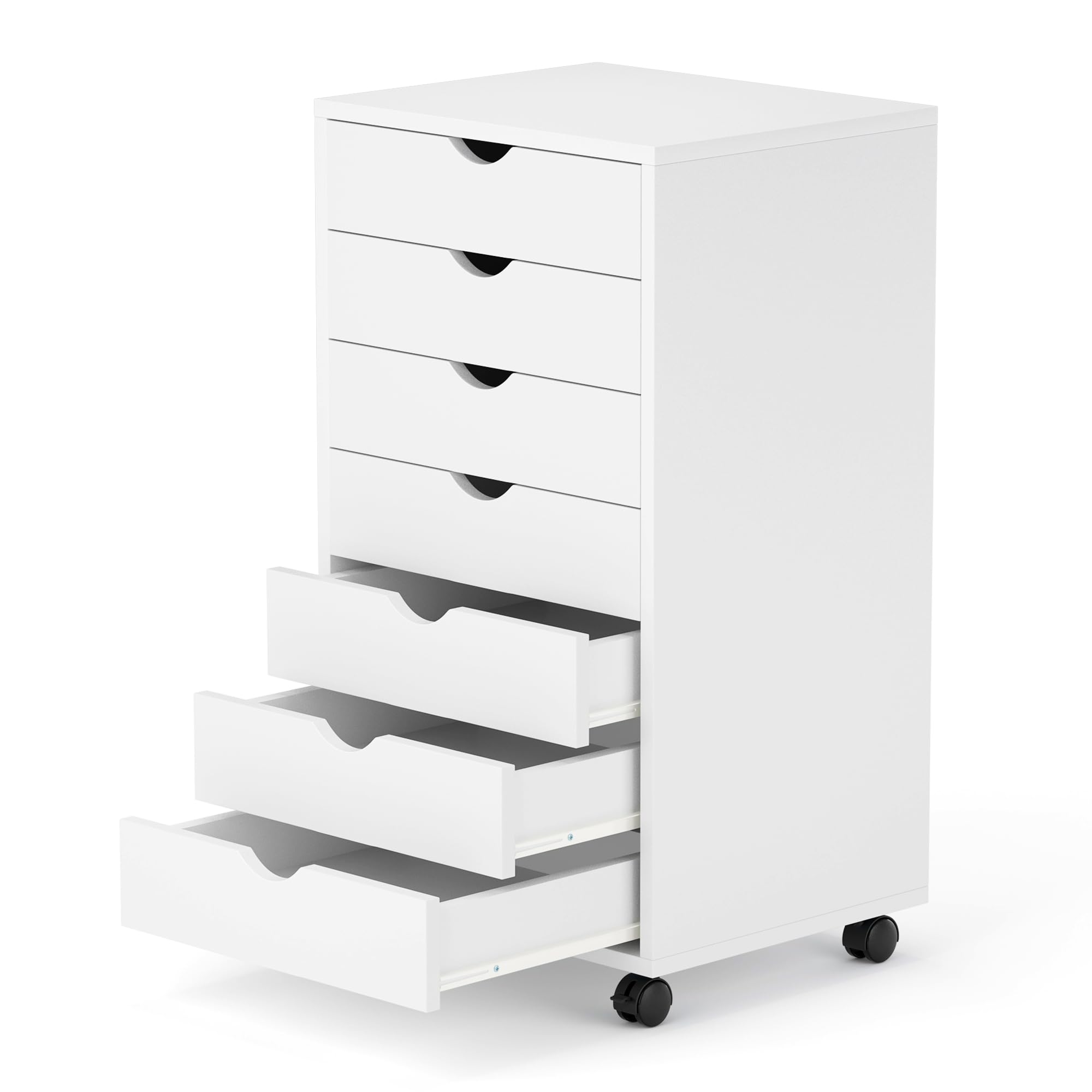 Photo 1 of ***It is used, missing a part, and it's not known if it works 100%.***7 Drawer Mobile File Cabinet Under Desk Storage Organization with Wheels Vertical Filing Chest Rolling Wood Small Desk Printer Stand for Home Office, White