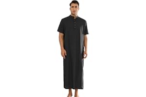 Lars Amadeus Henley Collar Nightshirts for Men's Short Sleeves Loose Fit Comfy Nightgown Sleepwear